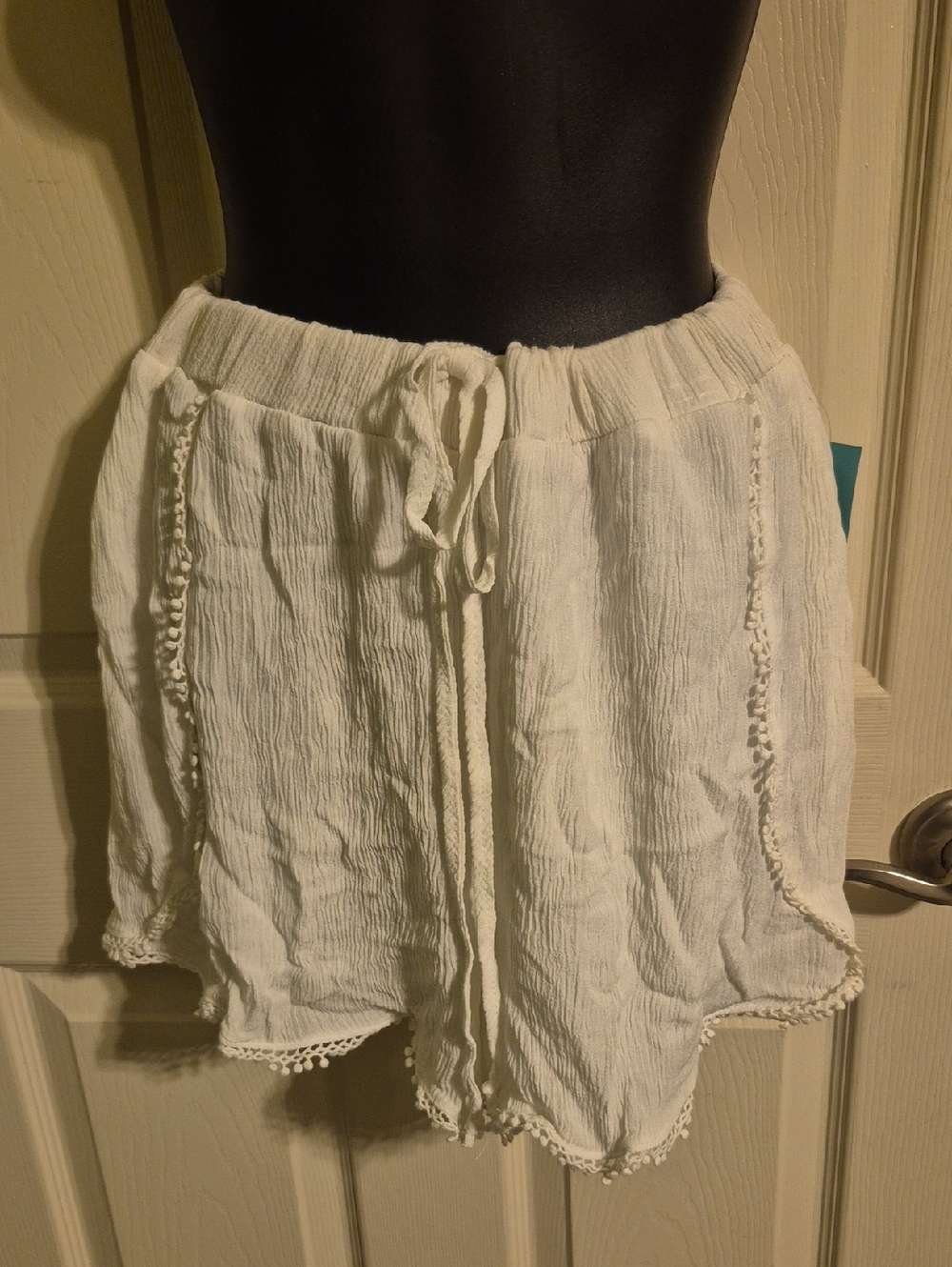 just be White High-Waist Drawstring Shorts